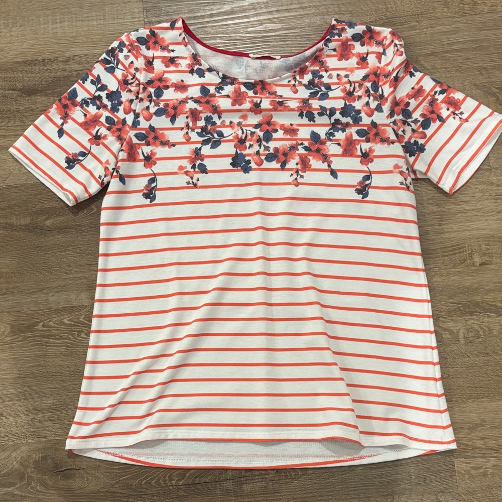 12 Pm By Mon Ami Red and Blue Floral Striped Tee